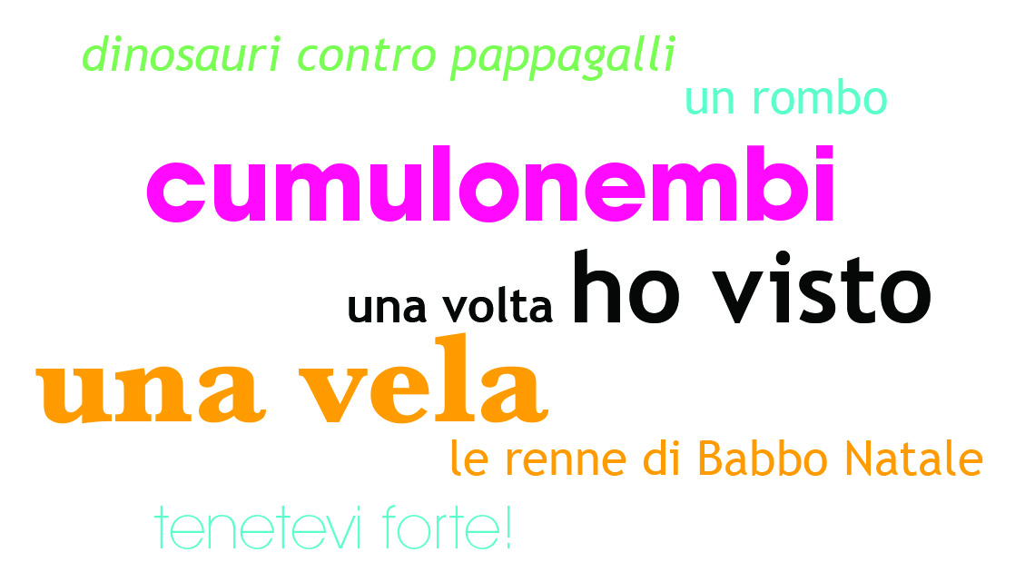 dinosauri contro pappagalli, un rombo, cumulonembi,una volta ho visto, una vela, le renne di Babbo Natale, tenetevi forte