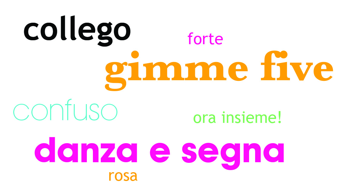 collego, forte, gimme five, confuso, ora insieme, danza e segna, rosa